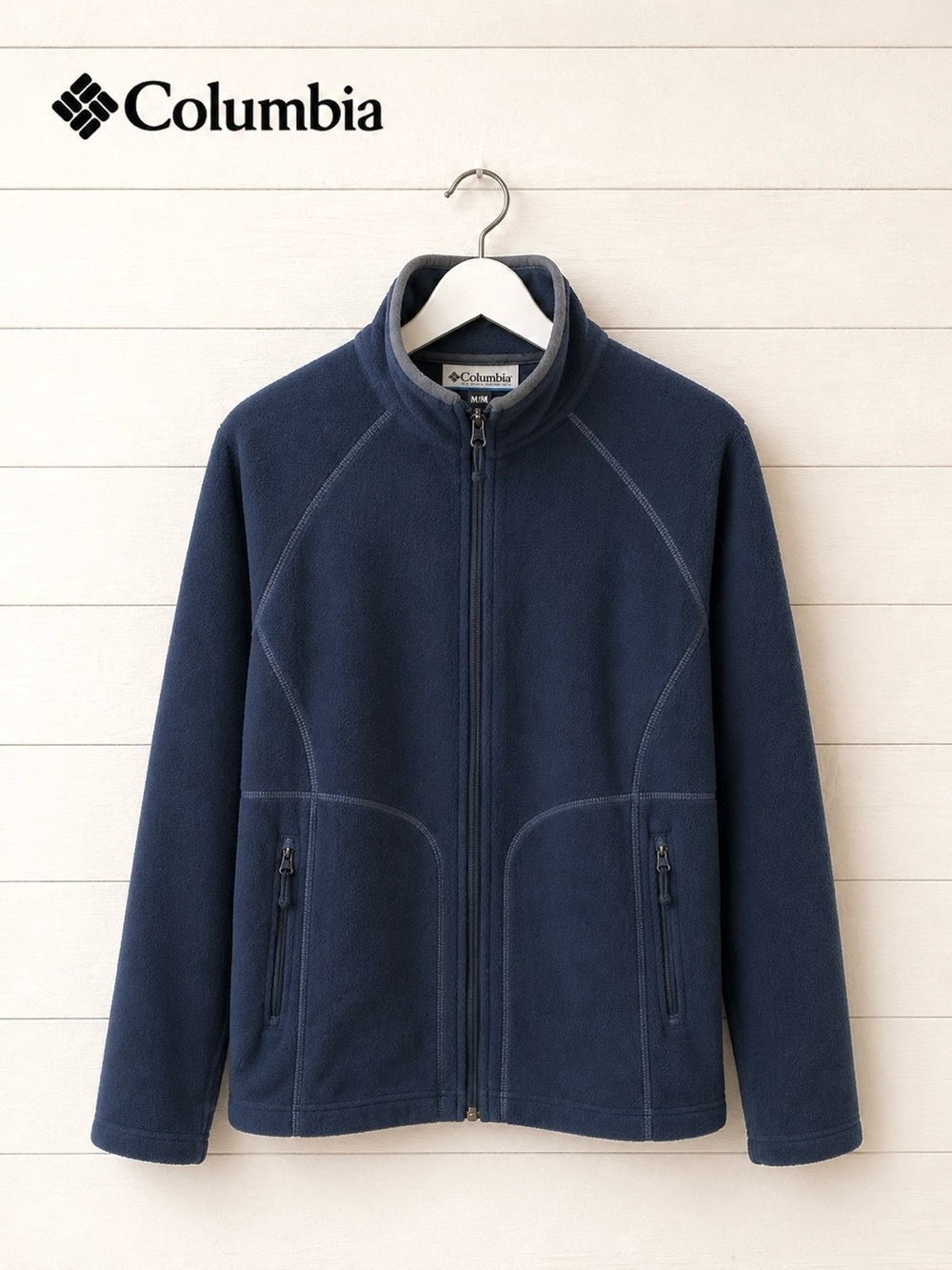 COLUMBIA Navy Fleece Zip Jacket – Size M
